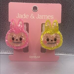 Jade & James Monster Pink and Yellow Hair Clips